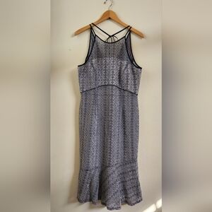 Tahari ASL Dress Lace Overlay Sheath Halter Navy Chambray Lined Sleeveless Sz 10